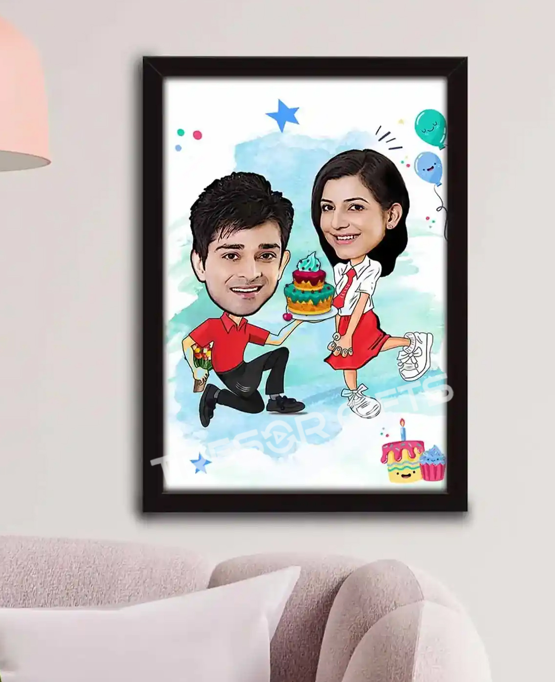 Couple in cycle caricature