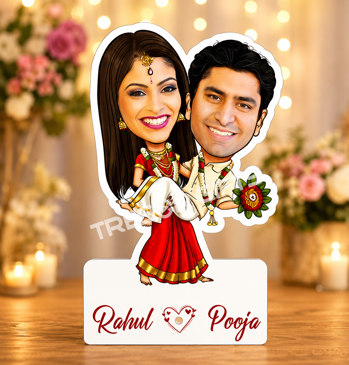 Bride lifing groom caricature
