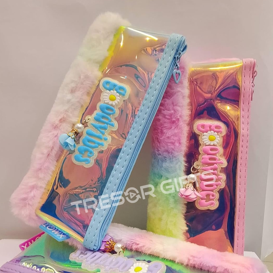 Pencil Pouch with Faux Fur Trim and Charm