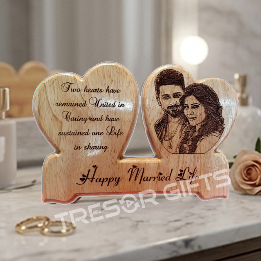 Heart Shape Couple Wooden Plaque