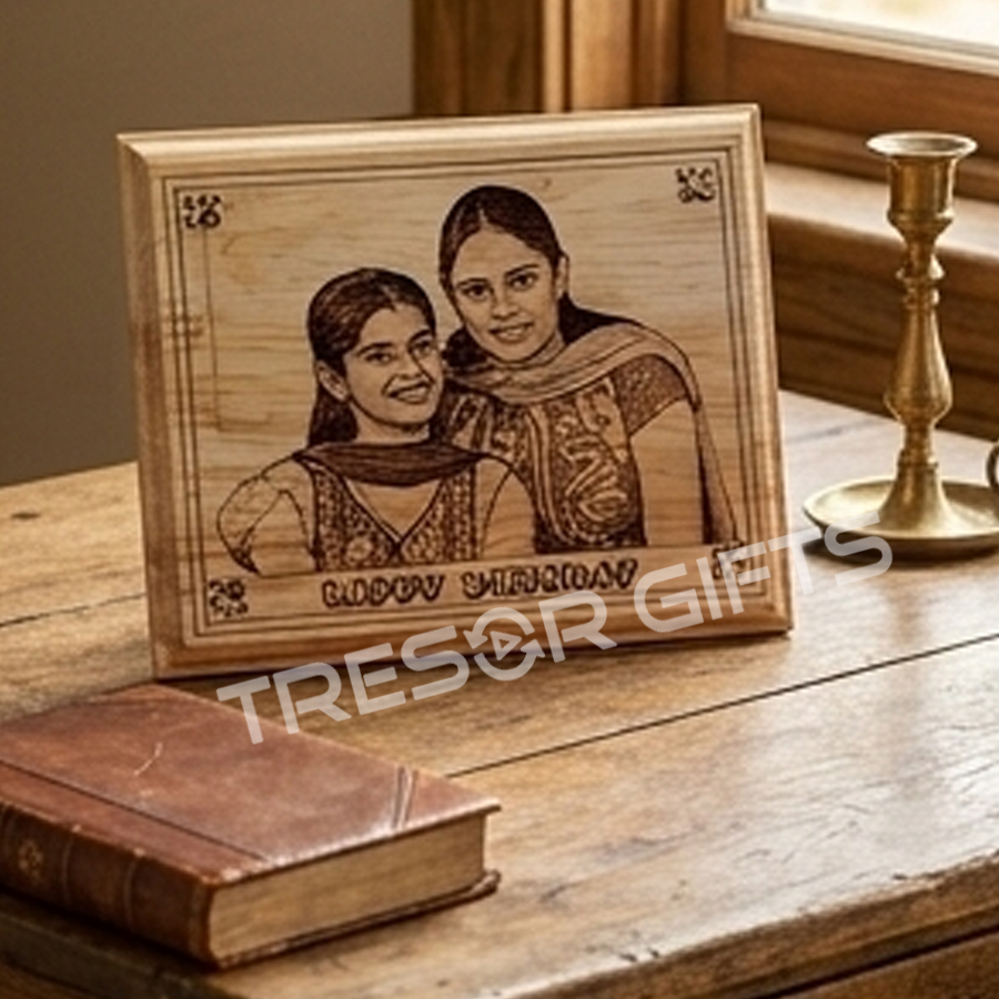 Couple Portrait Wooden Engraving